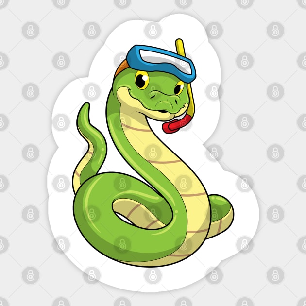 Snake as Diver wirth Snorkel Sticker by Markus Schnabel